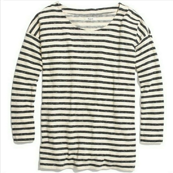 Madewell Cozy Slub Knit Stripe Top Blue 3/4 Sleeve - Picture 2 of 7